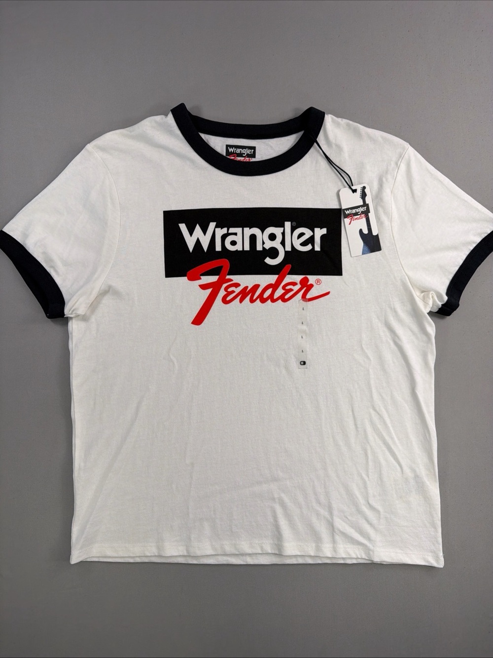 Wrangler White Ringer Tank Top with Black Trim and Red Fender Logo